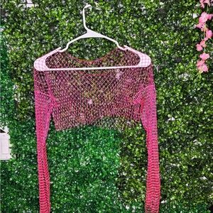 Elegant Pink Mesh Women's Shrug